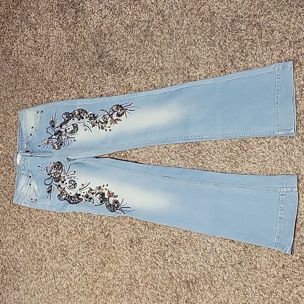 Boston Proper Jeans Demin Sequin Embellished Bootcut Small Boho Western Rodeo